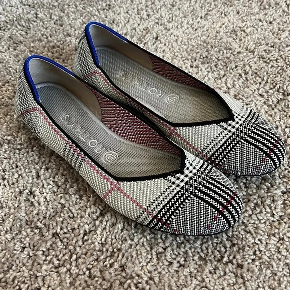 Rothy's Cream Glen Plaid Round Toe Flats - Picture 2 of 7